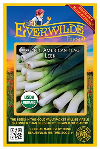 Everwilde Farms - 500 Organic American Flag Leek Seeds - Gold Vault Packet