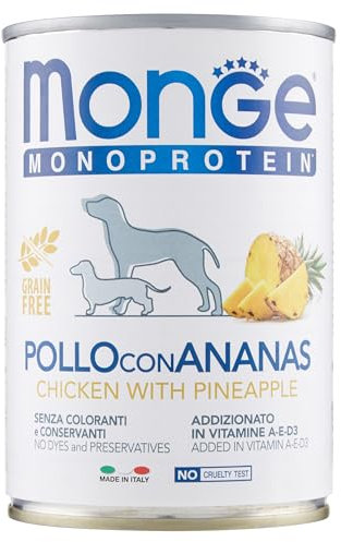 Monge Monotrotein Chicken with Pineapple, Nassfutter für Hunde (Hundefutter aus Huhn und Ananas, hochwertige Qualität, ohne Zusatz von Farbstoffen, geringer Zuckergehalt, getreidefrei, 400 g)