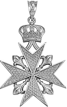 Russian Jewelry Sterling Silver Fleur-De-Lis Imperial Crown Maltese Cross Pendant