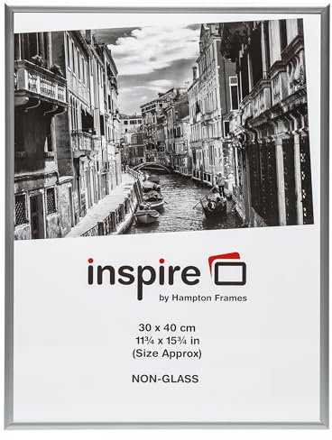 Hampton Frames | Photo Picture Poster Frame | 12x16 (30.4x40.6cm), Silver, Rectangular, Aluminium | Non-glass Perspex Front, Wall Hanging, Easy Access Spring Clips | Modern Display Solution