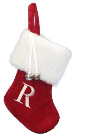 7 Red/White Monogram R Mini Stocking
