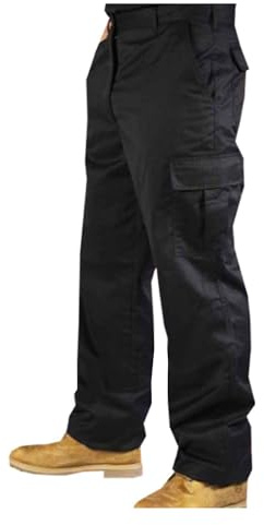 Roadmaster Men's Work Trousers - Durable Cargo Pants for Men | Combat Builders Trousers with Multi Pockets - Heavy Duty Mens Workwear, Black, 36 - Long