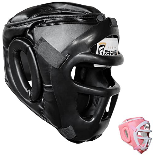 Kopfschutz Boxen 2-in-1 – Verstellbarer Kampfsport Helm mit abnehmbarem Gesichtsgitter Vollgesichtsschutz kopfschutz für MMA, Muay Thai, Kickboxen, Sparring | Männer & Frauen (M, Black)