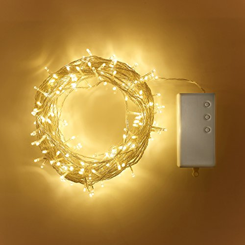 Lights4fun 200 Warm White LED Outdoor Battery Operated Fairy Lights on Clear Cable