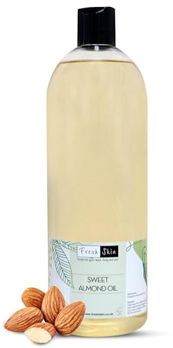 Freshskin Beauty LTD | Sweet Almond Oil 1 Litre - 100% Pure, Natural, Cruelty Free, Vegan, No GMO for Skin, Hair, Massage, Nails, Cuticles, Ears, Face, Body - Aromatherapy (1000ml)