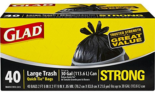 Glad Strong Quick-Tie Large Trash Bags, 30 Gallon, 40 Count
