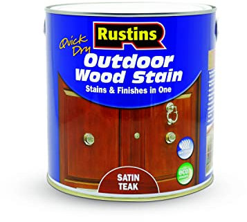 Rustins Quick Dry Outdoor Wood Stain Satin Teak 2.5ltr- Durable and Weather-Resistant Finish, Fast Drying, Vibrant Color for Decks, Fences, & Furniture, Available in Many Wood Shades