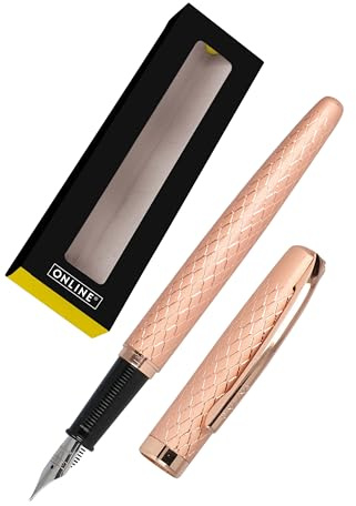 ONLINE Füllhalter Eleganza Diamond Rosegold I hochwertiger Metall-Füller I Feder M I Metallclip I inkl. Tintenpatrone blauschreibend I für Standard-Patronen I in Geschenkverpackung