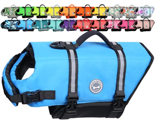 VIVAGLORY Rip Stop Schwimmweste Hund, Hundeschwimmweste, Schwimmhilfe & Auftrieb, Rettungsweste Hund für Bootfahren, XS, Blau