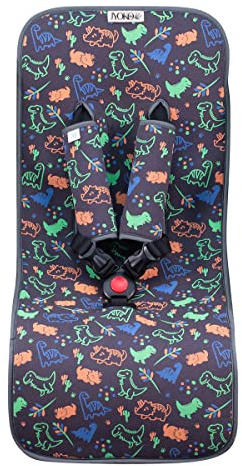 JYOKO KIDS Sitzauflage Universal für Kinderwagen + Gurtpolster Hergestellt aus Baumwollstoff + Schaumstoff und atmungsaktive Technik (Happy Dino)