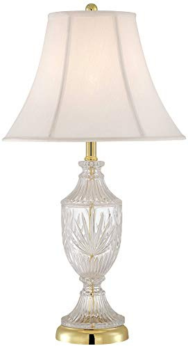 Regency Hill Traditional Glam Style Table Lamp 26.5 High Cut Glass Urn Brass Gold Metal Clear White Cream Bell Glass Shade Decor for Living Room Bedroom House Bedside Nightstand Home
