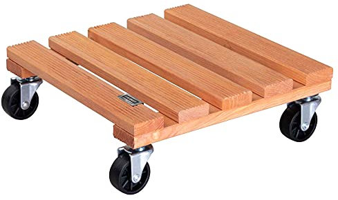 Wagner Pflanzenroller Toscana 29 x 29 x 8,5 cm I Blumenroller für Außenbereich + Innenbereich I Kübelroller aus FSC® Massivholz, geriffelt, Terracotta I Tragkraft 150 kg I Made in EU - 20015301