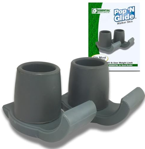 Essential Medical Supply Pop & Glide Easy Use Walker Ski Glides, 2 Pack - Universal Fit Walker Accessories in Gray