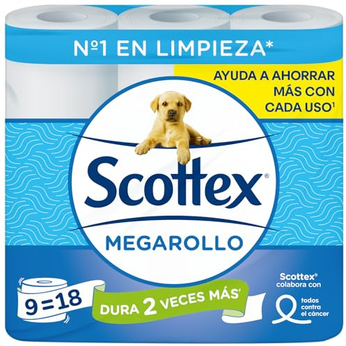 Scottex Megarollo Papel Higiénico Seco 9 rollos (18 rollos de un rollo original)