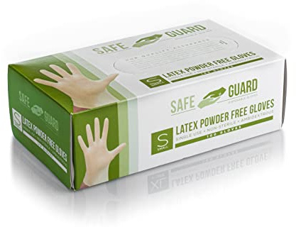 SAFEGUARD Latex Powder Free Gloves, Small, 100 Count (Pack of 1)