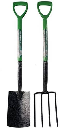 2 Piece Digging Shovel & Fork - Steel Gardening Soil Spade Garden Farm Set Handle | Cultivating All Types Of Soil | Garden Pitchfork Tool For Gardening & Digging | Strong, Durable & Rust Resistant