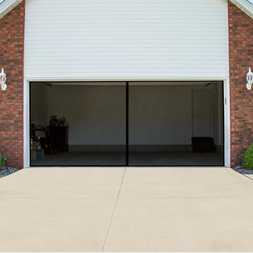 Magnetic Garage Screen Door - Heavy-Duty Fiberglass Mesh Insect and Bug Net Enclosure with Mounting Hardware for 2-Car Garages by Pure Garden (Black)