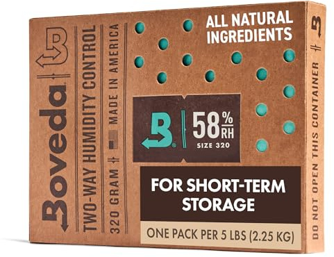 Boveda zur Aufbewahrung von Kräutern | 2-Wege-Feuchtigkeitsregulierung mit 58% relativer Feuchtigkeit | Größe 320 schützt bis zu 2,5 kg Blüten | verhindert den Verlust von Terpenen | 1 Stück