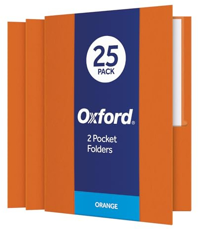 Oxford Lot de 25 chemises à double pochette, papier texturé, format lettre, orange, capacité 100 feuilles, boîte de 25