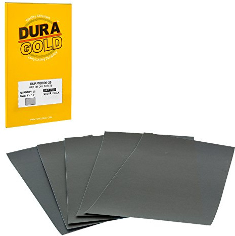 Dura-Gold Premium 800 Grit Wet or Dry Sandpaper Sheets, 5-1/2 x 9, Box of 25 - Car Color Sanding, Detailing, Polishing Automotive, Woodworking Wood Furniture, Metal Finishing, Hand Sand Block Sander