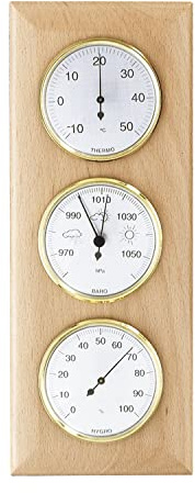 SELVA Stazione meteo con igrometro, barometro e termometro, in faggio naturale, 330 x 130 mm, made in Germany