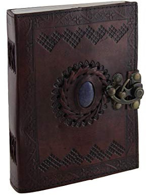 Embossed Leather Blue Stone 120 Page Unlined Journal with Clasp (Brown)