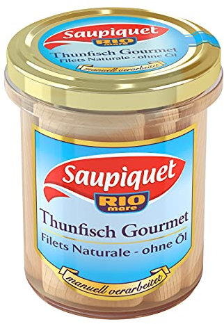 Saupiquet Rio Mare Gourmet Thunfisch-Filets Naturale - ohne Öl, Reich an Proteinen, Ganze Filets im Glas, von Hand verarbeitet, das Beste vom Thunfisch, Premium-Filets für besondere Anlässe, 180g