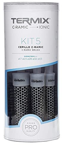 Termix C·Ramic - Pack di 5 spazzole per capelli rotonde nere con tecnologia ceramica, diametri 17, 23, 28, 32 e 43.