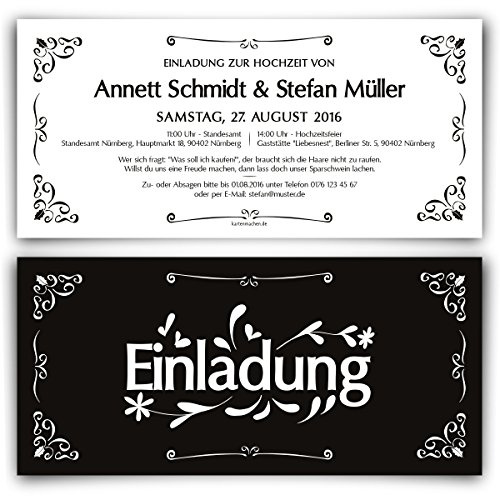 Einladungen zur Hochzeit (20 Stück) Schwarz Weiß - Black & White Einladungskarten