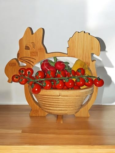 Cesta Plegable Squirrel 30 X 30cm de Bambú Madera Cuenco Frutero Frutas Decoración Cajón Verduras Plato Fruta,Ideal También como Platillo para Ollas,Sartenes Etc. por la Técnica Plegado,Ahorro Espacio