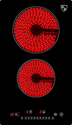 K&H Domino Glaskeramikkochfeld VC-3002 [2 ZONEN] - Herdplatte 2 Kochfelder Doppelt - Kochfeld 2 Platten Autark - Doppelkochplatte Einbaufähig & Freistehend - 30CM 3000 Watt - 9 Leistungsstufen