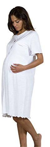 MAMINA Camicia da Notte Clinica Mamma Pigiama Premaman Allattamento Maternita (3/S, Bianco)