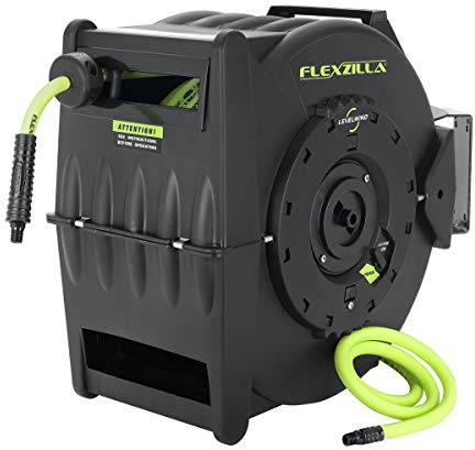 Flexzilla Levelwind Retractable Air Hose Reel, 3/8 in. x 75 ft., Heavy Duty, Lightweight, Hybrid, ZillaGreen - L8306FZ