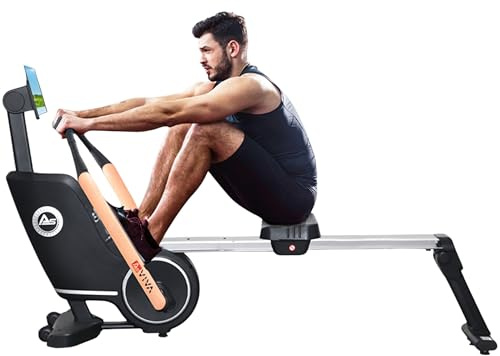 AsVIVA RA12 Rudergerät klappbar, Rudermaschine Heimtrainer faltbar, leise, 32 Widerstandsstufen, platzsparend, für Ganzkörpertraining Zuhause