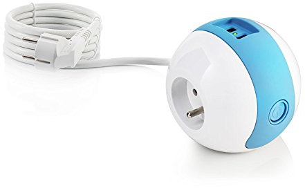 Watt & Co MP-WATTBALL02 Multiprise 1 x 16A + 1 x 6A + USB 2,1 mA Bleu WCO_WATTBALL02