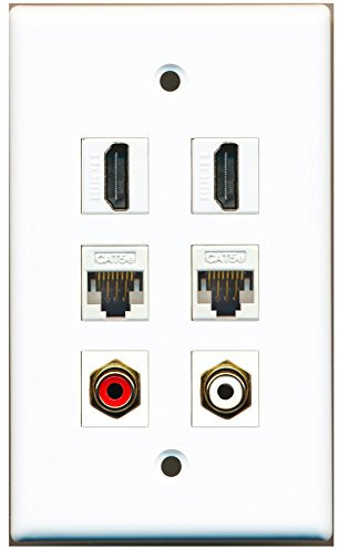 RiteAV – 2 HDMI 1 puerto RCA rojo 1 Puerto RCA blanco 2 Puerto Cat5e Ethernet blanco placa de pared
