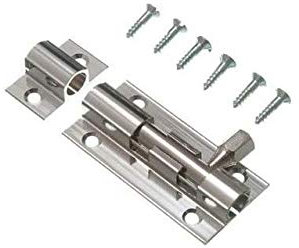 Röhrenförmiger Türriegel mit Schiebeschloss 50 mm lang aus Messing mit Schrauben.