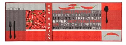 Teppichläufer Küchenläufer Chilidesign Chililäufer Küchenteppich – Wohnzimmer Eingangsbereich Flur Küche – Hot & Spicy - gekettelt strapazierfähig pflegeleicht – 67 x 200 cm rot
