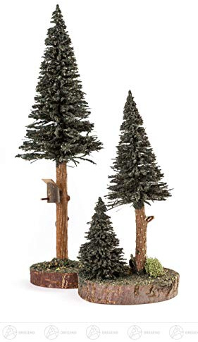 Miniatur-Nadelbäume mit Vogelhaus grün 2-teilig - Dregeno Erzgebirge