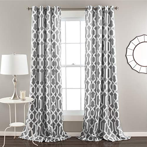 Lush Decor Edward Trellis Curtains Light Filtering Window Panel Set for Living, Dining, Bedroom (Pair), Gray, 52W x 108L