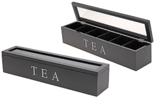 Wooden Teabag Case Box Teabox 6 Compartments 43 x 8.6 x 9 cm Colour: Black