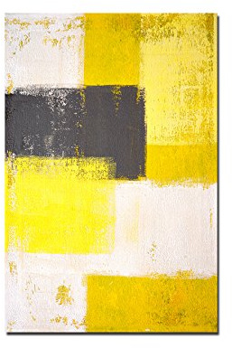 Paul Sinus Art 120x80cm - WANDBILD Malerei gelb grau abstrakt - Leinwandbild auf Keilrahmen modern stilvoll - Bilder und Dekoration
