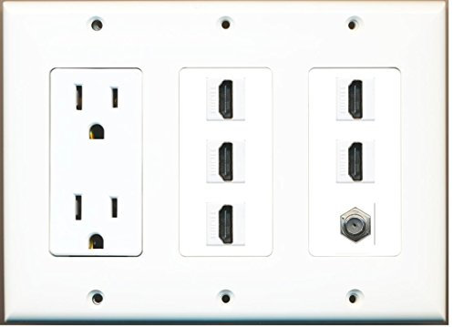Riteav – (3) 15 amp, potenza di uscita 5 HDMI Cavo coassiale TV placca bianca