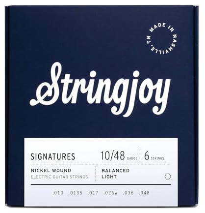 Stringjoy signaturer 10-48 balanserade ljusmätare – nickel Wound elgitarrsträngar – balanserade spänningssträngar för exceptionell spelbarhet och otrolig ton, elektriskt 6-strängs set, 1-pack
