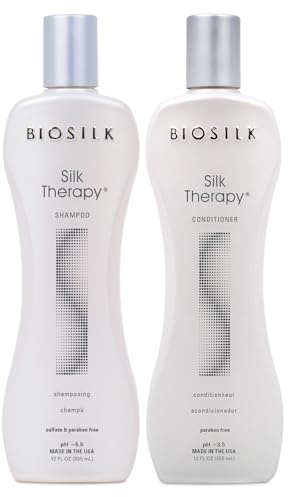 BioSilk Silk Therapy Duo Set, Shampoo & Conditioner for Gentle Cleansing, Moisturizing & Shiny Hair, Smooth, Replenished Hair, Sulfate-Free, Paraben-Free, Cruelty-Free, 12 Oz Each (Pack of 2)