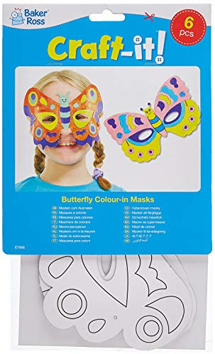Baker Ross Masken zum Basteln und Ausmalen - Schmetterling - für Kinder ideal zum Kindergeburtstag und Karneval - 6 Stück, sortiert, ET866