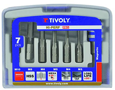 TIVOLY 10503070001 - Estuche THD HEXA 6 machos HSS M3 M4 M5 M6 M8 M10 mango hexa 1/4’’+1 PP