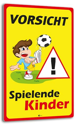 iSecur Vorsicht spielende Kinder Warnschild 30 x 40 cm Alu - hin402 | Vorsicht spielende Kinder, gelbes Warndreieck für Autofahrer, langsamer fahren, 3 mm Aluverbund, UV-Schutzlaminat wetterfest