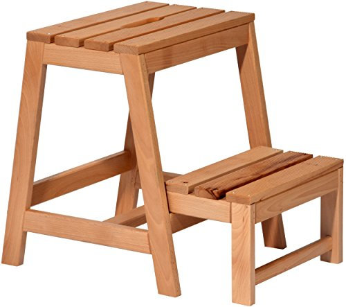 dobar® green label 29730FSC Multifunktionshocker Massivholz | Tritthocker zweistufig | Leiterhocker | Klapptritt für Haushalt| Leiterhocker Klappbar | 53 x 38 x 45 cm | Buchenholz geölt | Natur