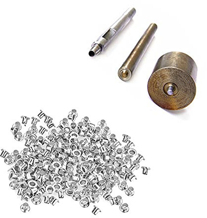 Trimming Shop 2 mm Eisen-Ösen Tülle 100-teilig mit Stanz-Set & Hohl Punch Set, Ösenzange Werkzeugset für Kleidung, Vorhang, Schuhe, Taschen, DIY-Projekte, Kunsthandwerk und Bücher, Silber